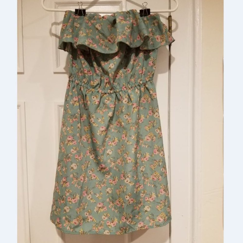 Strapless Pale Green & Pink Summer Dress